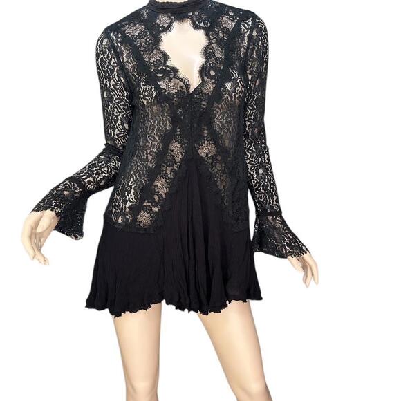 Free People Lace Top Sz Small Goth Victorian Witchy Whimsigoth Vamp Coquette - Picture 6 of 9